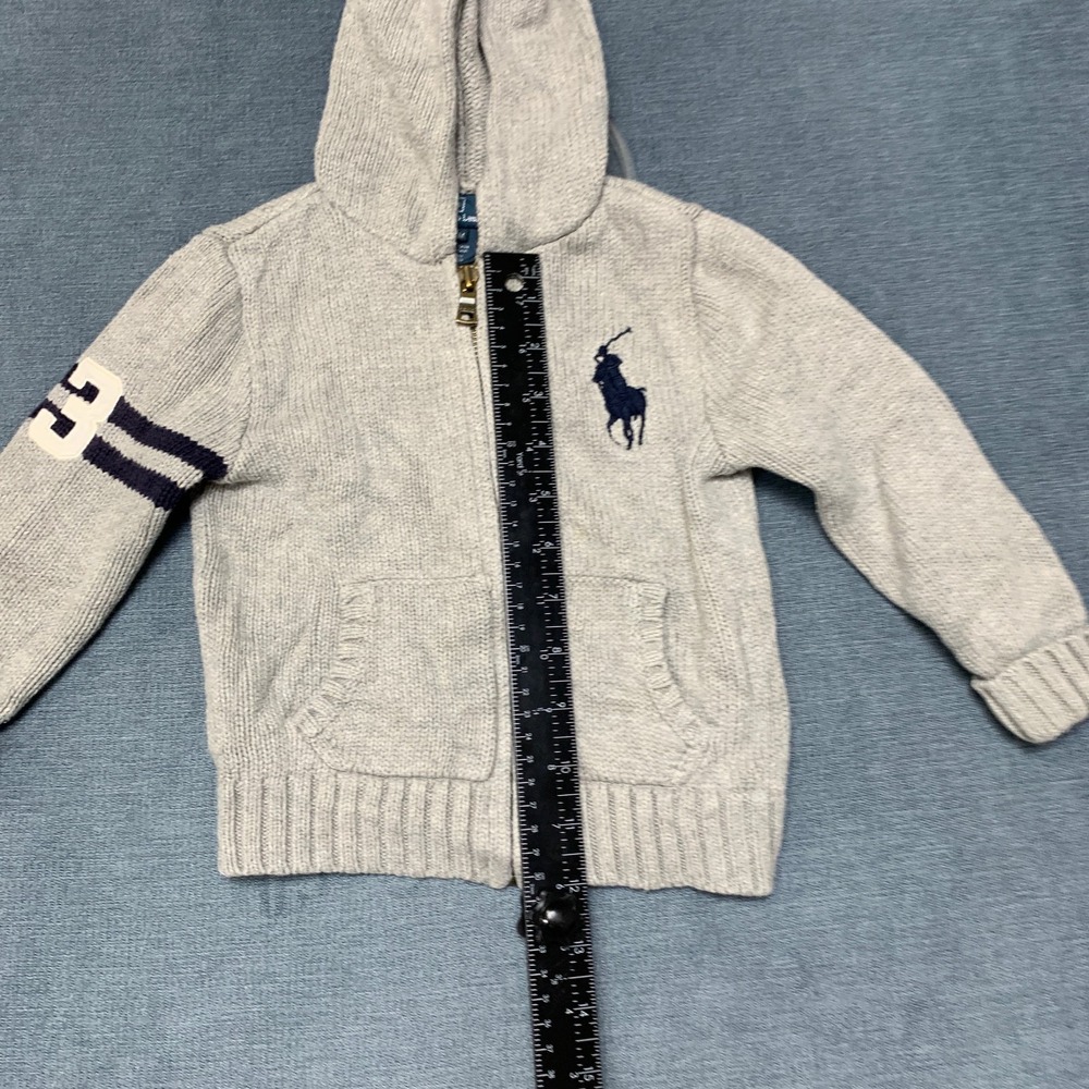 Polo Ralph Lauren Sweater Boys 24M Gray Embroidered Pony Logo Hooded Full Zip - Picture 6 of 14
